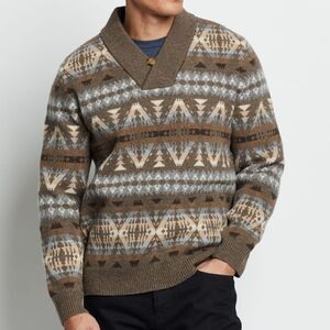 Pendleton‎ Men's Summit Peak Lambswool Tan Blue Brown Sweater Size XL